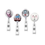 Porte badge enrouleur - infirmière - 4pcs - clip rétractable - transparent - pvc souple Porte badge enrouleur - infirmière - 4pcs - clip rétractable - transparent - pvc souple