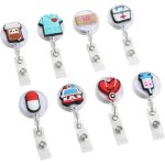 Porte badge enrouleur - infirmire - 8 pcs - pvc souple - clip mtal - rtractable 65 cm