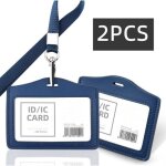 Porte badge - �tiquette de nom horizontal - cuir synth�tique - double face - avec cordon