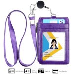 Porte badge - femme - cuir pu - violet - cordon r�tractable - 4 fentes pour cartes