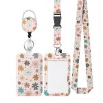 Porte badge - floral - tui en plastique - 2 cartes - clip mousqueton - rtractable