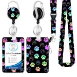 Porte - badge en forme de patte de chien cordon d�tachable avec enrouleur r�tractable et prot�ge - carte ...