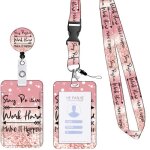 Porte badge - r�tractable - cordon tour de cou - rose