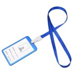 Porte - badge m�tal boitier rigide et tour de cou pour carte bancaire carte professionnelle (bleu)