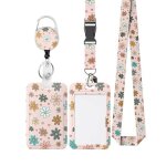 Porte badge - non sp�cifi� - motif floral - clip r�tractable - cordon amovible - rose