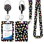 Porte badge - enrouleur r�tractable - noir - pour �tudiant - cartes de bus et cl�s