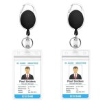 Porte - badge r�tractable - ulisem - pack de 2 - clip enrouleur - cordon 60 cm - �tui transparent - vertical ...