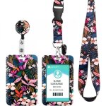 Porte - badge tour de cou - 100 % polyester - doux et r�sistant - lani�re � motif floral - porte - cartes ...