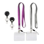 Porte badge tour de cou - non spcifi - 2 sets - cordon rtractable - porte carte transparent - noir ...