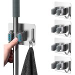 Support � balais - inoxydable - 4 pi�ces - adh�sif - pour cuisine jardin garage - gris