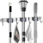 Porte balais mural inoxydable mop support avec 3 clips et 4 crochets - gris - acier inoxydable 304
