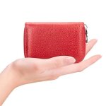 Porte cartes de crdit - rfid - cuir rouge - zipp - compact - femme