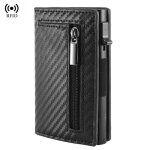 Porte - carte luxe rfid carbone ? effet carbone avec fermeture �clair ? pop up compact s�curis�