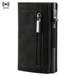 Porte - carte luxe rfid ? cuir avec fermeture �clair ? pop up compact et s�curis�
