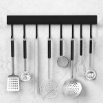 Porte casserole mural - cuisine - aluminium - 40cm - 8 crochets - blanc
