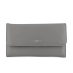 Porte chquier portefeuille tout en un  rabat femme - pur saffiano - gris - flora co paris