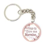 Porte cl� badge demande veux tu etre ma marraine coeur id�e cadeaux personnalis�