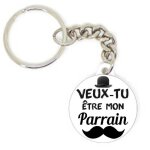 Porte cl badge veux - tu tre mon parrain ide cadeau moustache demande chapeau