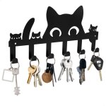 Porte cl� mural chats porte clef mural avec 6 crochets �tag�re sans per�age porte cl�s mural deco (noir) ...