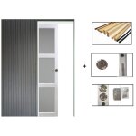 Porte coulissante kenya blanc vitre h204 x l73 + systeme galandage et kit finition inclus