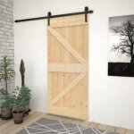 Porte coulissante - pin massif - 90x210cm - kit de quincaillerie inclus - couleur noir - durable