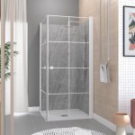 Portes de douche en angle 90x90x190 cm - motifs carr�s - profil�s blanc - white cube