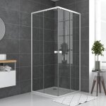Paroi porte de douche carr�e blanc extensible 77 � 90cm de largeur - verre transparent - whity