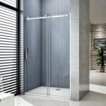 Porte de douche coulissante - marque - modèle - verre trempé 8mm - installation en niche - chromé Porte de douche coulissante - marque - modèle - verre trempé 8mm - installation en niche - chromé