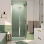 Porte de douche double battant 90x200cm - verre trempé transparent 6mm - profil or doré brossé Porte de douche double battant 90x200cm - verre trempé transparent 6mm - profil or doré brossé