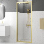 Porte de douche pivotante 80x200cm - profilés or doré brossé - verre trempé 6mm - goldy crush Porte de douche pivotante 80x200cm - profilés or doré brossé - verre trempé 6mm - goldy crush