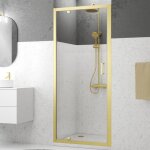Porte de douche pivotante 90x200cm - profil�s or dor� bross� - verre tremp� 6mm - goldy crush