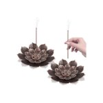 Porte - encens - lotus - 2 pices - 6 trous - alliage de zinc - design ethnique