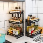 Porte - Épices en acier à 2 Étages Étagère à Épice Étagère de rangement pour cuisine Porte - Épices en acier à 2 Étages Étagère à Épice Étagère de rangement pour cuisine