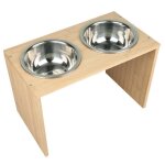 Porte - gamelle en bambou pour chat et chien - obtestfj - 40 x 18 x 22 cm - avec deux bols en acier inoxydable ...