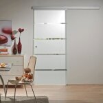 Porte int�rieure coulissante en verre 88 x 203 cm porte vitr�e bandes opaques poign�e ronde inova