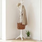 Porte - manteau autoportant robuste blanc 3 sections r�glables et 8 crochets portant en bois pour v�tements ...