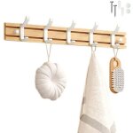 Porte - manteau bambou mural blanc 5 crochets v�tements / peignoirs / serviettes entr�e / chambre / sdb ...