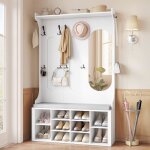 Porte - manteau avec banc � chaussures meuble dentr�e avec miroir 10 crochets �tag�res r�glables pour ...