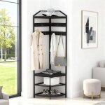 Porte manteau dangle en m�tal - meuble d?entr�e avec porte - chaussures - 3 �tag�res de rangement - noir ...