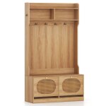 Porte - manteau dentr�e - helloshop26 - 4 en 1 - banc avec tiroirs abattants - bois marron - 1015x40x180 ...