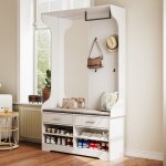 Porte - manteau entr�e meuble dentr�e avec banc � chaussures miroir 4 crochets armoire � chaussures 104x35x180 ...