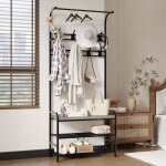 Porte - manteau avec �tag�re � chaussures meuble d entr�e avec banc 3 - en - 1 8 crochets amovibles 30 ...