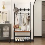 Porte - manteau avec �tag�re � chaussures meuble d entr�e avec banc 3 - en - 1 8 crochets amovibles 30 ...