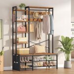 Porte - manteau - hoobro - meuble entr�e - �tag�re � chaussures - marron rustique - style vintage