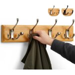 Porte manteau mural bois - 4 crochets triples en nickel mat sur une el�gante base en bambou - 42 cm pat�re ...