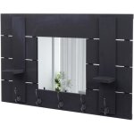 Porte - manteau mural - vintage - 5 crochets - miroir - bois gris foncé - 90x60cm Porte - manteau mural - vintage - 5 crochets - miroir - bois gris foncé - 90x60cm