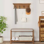 Porte - manteau mural en teck massif 70x10x20 cm avec �tag�re ? naturel style vintage