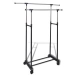 Porte - manteau penderie portant r�glable 4 roulettes 2 rails daccrochage - m�tal - noir
