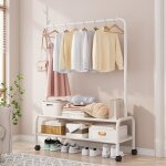 Porte manteau portant  vtement penderie avec tagre de rangement chaussures avec roulettes blanc 173x120x34 ...