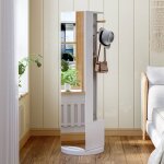Porte - manteau de sol avec miroir pivotant armoire � bijoux avec 2 tiroirs et 4 crochets rotative � ...